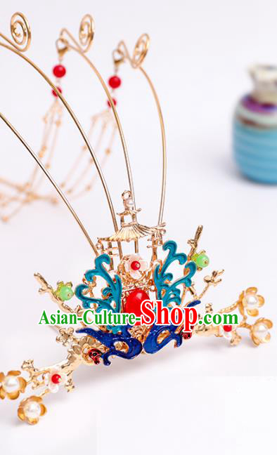 Chinese Classical Wedding Cloisonne Phoenix Tassel Hair Crown Traditional Bride Hair Accessories Handmade Hanfu Phoenix Coronet Full Set