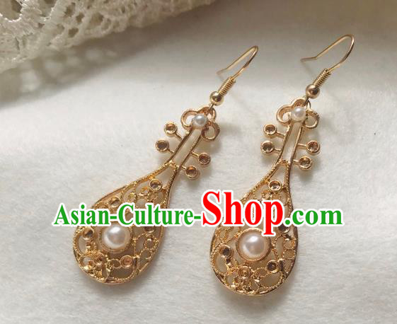 Chinese Handmade Hanfu Golden Earrings Traditional Ear Jewelry Accessories Classical Tang Dynasty Eardrop for Women