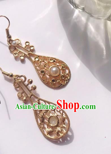Chinese Handmade Hanfu Golden Earrings Traditional Ear Jewelry Accessories Classical Tang Dynasty Eardrop for Women