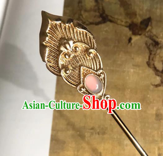 Handmade Chinese Tang Dynasty Pink Glass Hair Clip Traditional Hair Accessories Ancient Court Golden Hairpins for Women