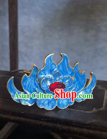Chinese Classical Wedding Blue Lotus Hair Crown Handmade Traditional Bride Hair Accessories Tassel Hairpins