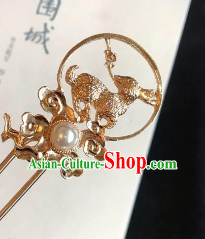 Handmade Chinese Tang Dynasty Queen Hair Clip Traditional Hair Accessories Ancient Court Golden Rabbit Hairpins for Women