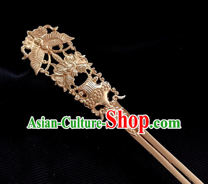 Handmade Chinese Tang Dynasty Queen Hair Clip Traditional Hair Accessories Ancient Court Golden Butterfly Hairpins for Women
