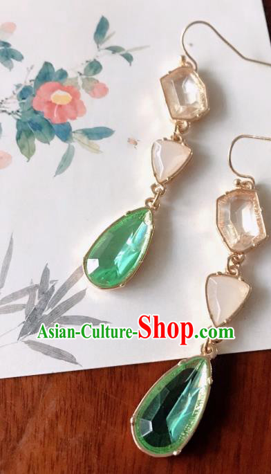Chinese Handmade Hanfu Green Crystal Earrings Traditional Ear Jewelry Accessories Classical Eardrop for Women