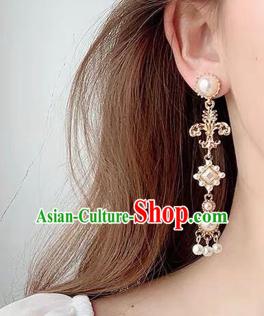 Chinese Handmade Hanfu Golden Earrings Traditional Ear Jewelry Accessories Classical Beads Tassel Eardrop for Women