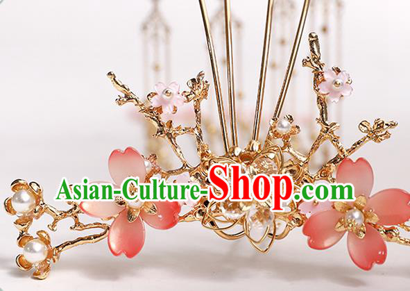 Chinese Classical Wedding Plum Blossom Hair Crown Traditional Bride Hair Accessories Handmade Hanfu Golden Tassel Phoenix Coronet