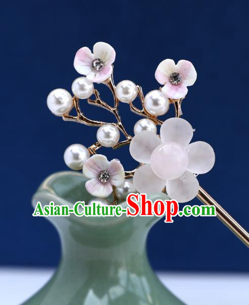 Handmade Chinese Classical White Plum Hairpins Traditional Hair Accessories Ancient Hanfu Court Hair Clip for Women