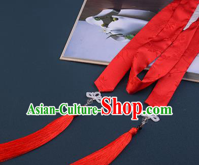Chinese Traditional Hanfu Red Silk Hairband Hair Accessories Handmade Hair Rope Tassel Hair Clasp for Women