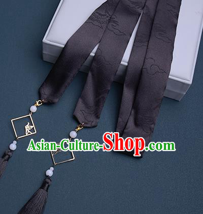 Chinese Traditional Hanfu Black Silk Hairband Hair Accessories Handmade Hair Rope Tassel Hair Clasp for Women