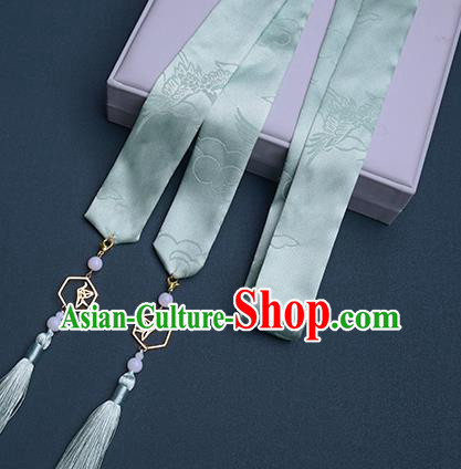 Chinese Traditional Hanfu Light Green Silk Hairband Hair Accessories Handmade Hair Rope Tassel Hair Clasp for Women