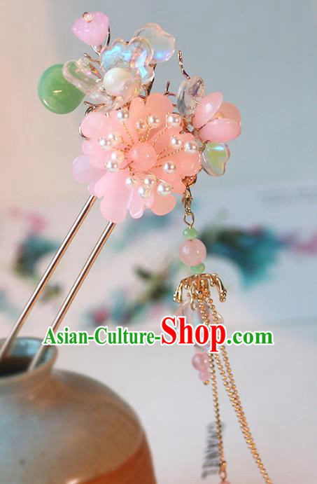 Handmade Chinese Classical Pink Plum Hair Clip Traditional Hair Accessories Ancient Hanfu Tassel Hairpins for Women