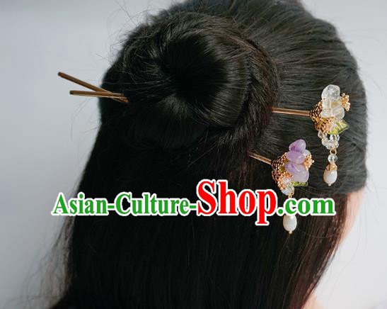 Handmade Chinese Flower Hair Clip Traditional Hair Accessories Ancient Hanfu Classical Tassel Hairpins for Women