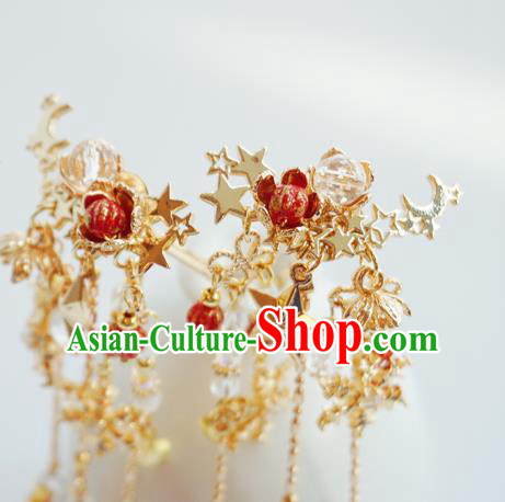 Handmade Chinese Tassel Hair Clips Traditional Hair Accessories Ancient Hanfu Classical Golden Stars Hairpins for Women