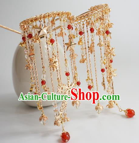 Handmade Chinese Golden Hair Clip Traditional Hair Accessories Ancient Hanfu Classical Star Tassel Hairpins for Women