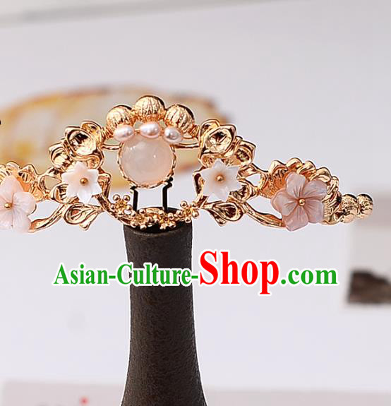 Handmade Chinese Classical Golden Lotus Hair Crown Traditional Hair Accessories Ancient Hanfu Pearls Hairpins for Women
