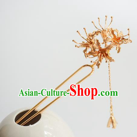 Handmade Chinese Golden Manjusaka Hair Clip Traditional Hair Accessories Ancient Hanfu Classical Tassel Hairpins for Women