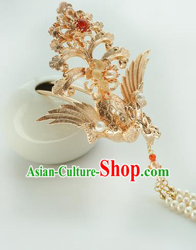 Chinese Classical Wedding Golden Phoenix Hair Crown and Hairpins Handmade Traditional Bride Hair Accessories Complete Set