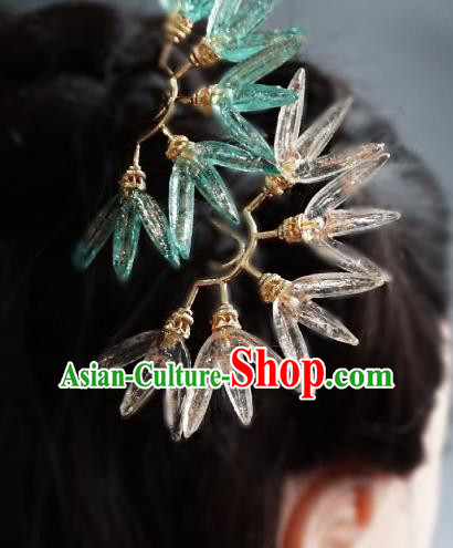 Handmade Chinese Beige Bamboo Leaf Hair Clip Traditional Hair Accessories Ancient Hanfu Hairpins for Women