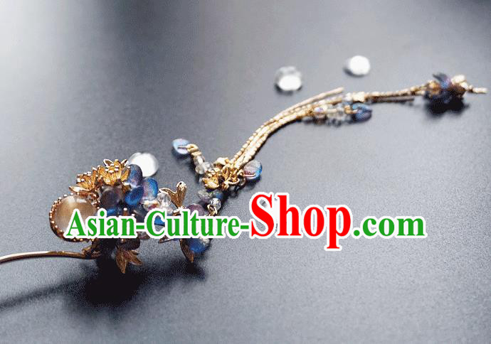 Handmade Chinese Purple Flower Tassel Hair Clip Traditional Hair Accessories Ancient Hanfu Opal Hairpins for Women