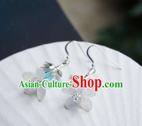 Chinese Handmade Hanfu Light Blue Glass Earrings Traditional Ear Jewelry Accessories Classical Flower Eardrop for Women