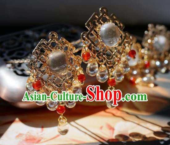 Handmade Chinese Crystal Hair Clip Traditional Hair Accessories Ancient Tang Dynasty Court Golden Hairpins for Women