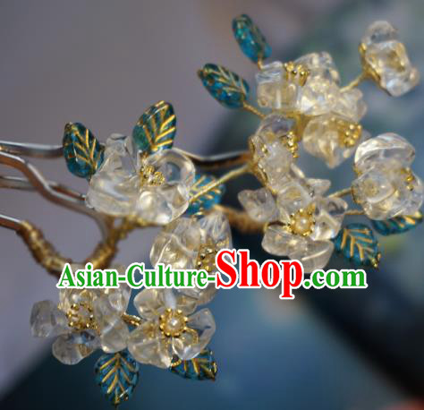 Handmade Chinese White Crystal Pear Flowers Hair Clip Traditional Hair Accessories Ancient Hairpins for Women