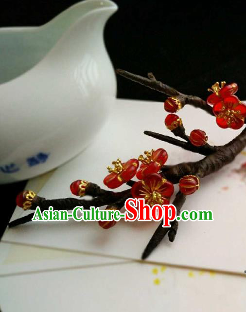 Handmade Chinese Hanfu Hair Clip Traditional Hair Accessories Ancient Red Plum Hairpins for Women
