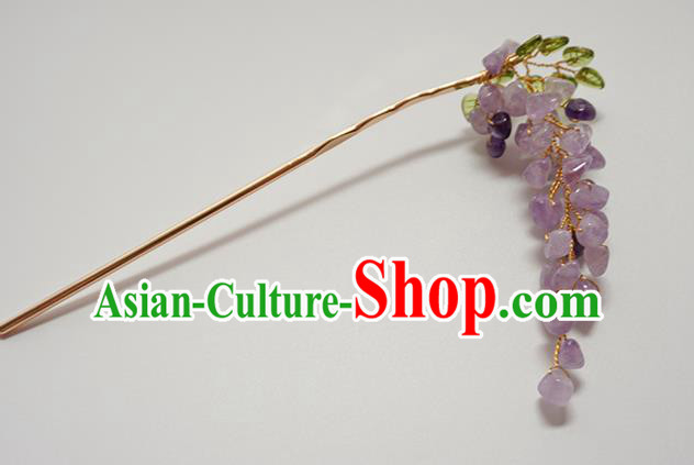 Handmade Chinese Hanfu Grape Hair Clip Traditional Hair Accessories Ancient Amethyst Tassel Hairpins for Women