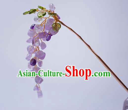 Handmade Chinese Hanfu Grape Hair Clip Traditional Hair Accessories Ancient Amethyst Tassel Hairpins for Women