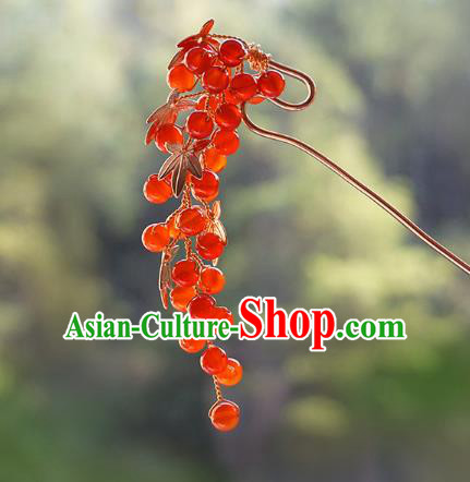 Handmade Chinese Hanfu Agate Hair Clip Traditional Hair Accessories Ancient Red Beads Hairpins for Women