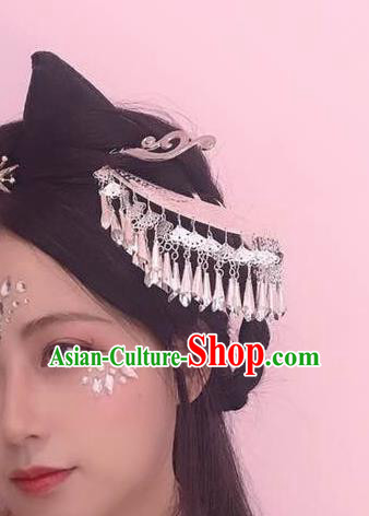 Handmade Chinese Miao Nationality Hair Clip Traditional Hair Accessories Ancient Princess Tassel Argent Hairpins for Women