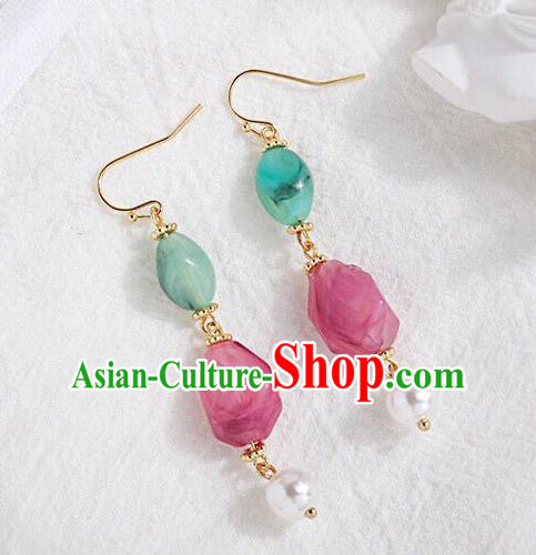 Chinese Handmade Hanfu Stone Earrings Traditional Ear Jewelry Accessories Classical Song Dynasty Eardrop for Women
