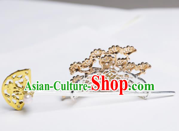 Chinese Traditional Ancient Swordsman Headwear Handmade Jin Dynasty Hairpin and Pine Hair Crown