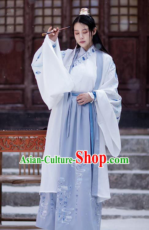 Chinese Ancient Swordsman Garment Costumes Traditional Ming Dynasty Scholar Hanfu Embroidered Cloak Shirt ans Skirt for Men