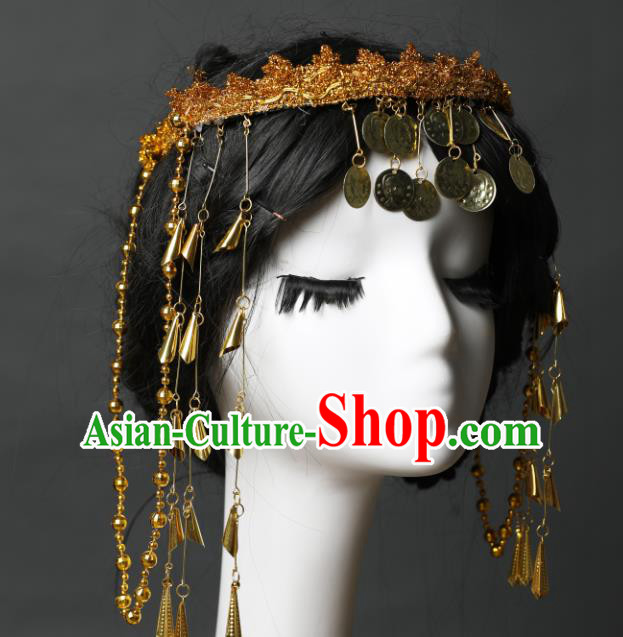 Chinese Traditional Ancient Princess Golden Hair Crown Handmade Hair Accessories Hanfu Headwear for Women
