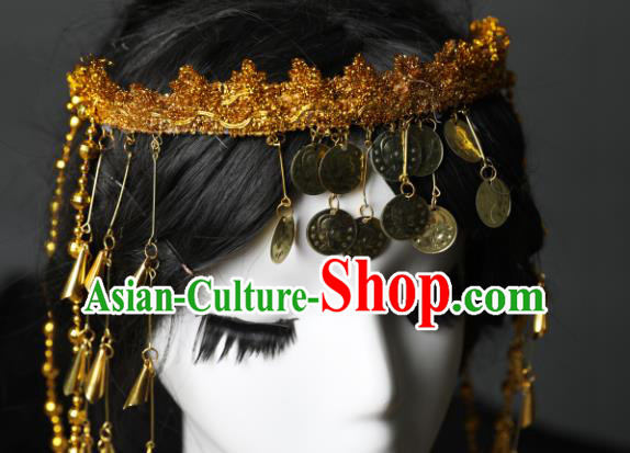 Chinese Traditional Ancient Princess Golden Hair Crown Handmade Hair Accessories Hanfu Headwear for Women