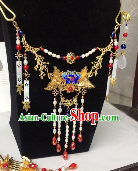 Top Grade Chinese Classical Ming Dynasty Golden Jewelry Accessories Handmade Ancient Hanfu Beads Tassel Necklace for Women