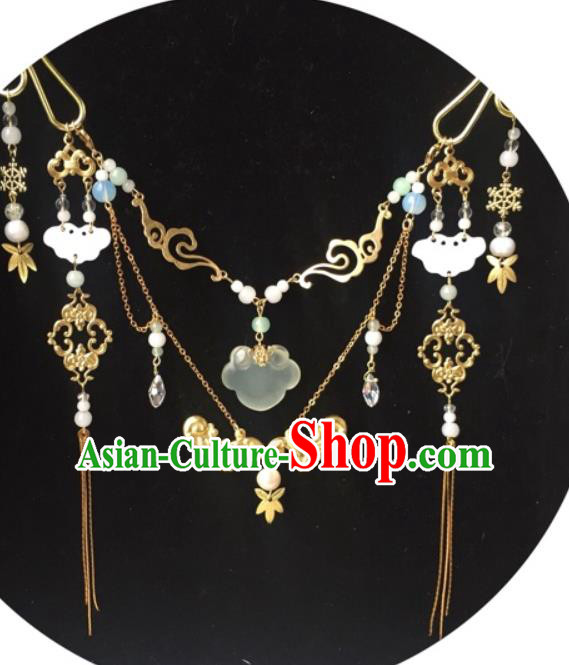 Top Grade Chinese Classical Ming Dynasty Golden Necklet Jewelry Accessories Handmade Ancient Hanfu Tassel Necklace for Women