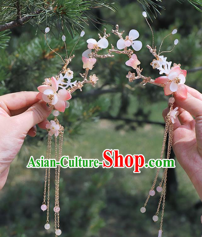 Handmade Chinese Hanfu Tassel Hair Claws Traditional Hair Accessories Ancient Princess Flower Hairpins for Women