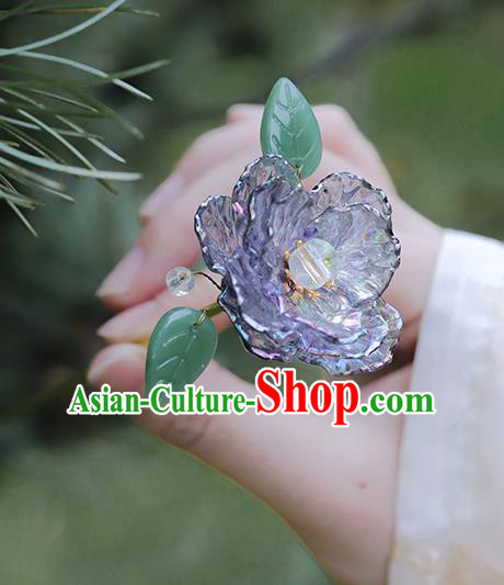 Handmade Chinese Hanfu Hair Clip Traditional Hair Accessories Ancient Princess Purple Camellia Hairpins for Women