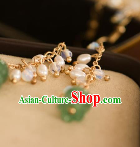 Chinese Handmade Hanfu Jade Convallaria Earrings Traditional Ear Jewelry Accessories Classical Pearls Eardrop for Women