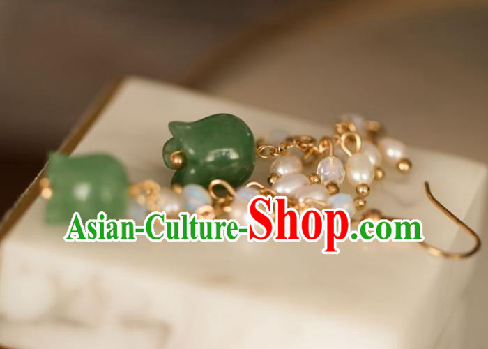 Chinese Handmade Hanfu Jade Convallaria Earrings Traditional Ear Jewelry Accessories Classical Pearls Eardrop for Women