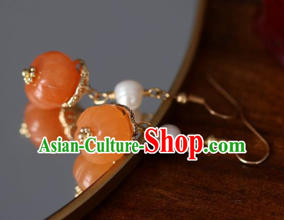Chinese Handmade Hanfu Red Jade Earrings Traditional Ear Jewelry Accessories Classical Eardrop for Women