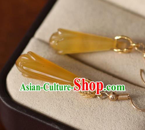 Chinese Handmade Hanfu Yellow Magnolia Earrings Traditional Ear Jewelry Accessories Classical Eardrop for Women