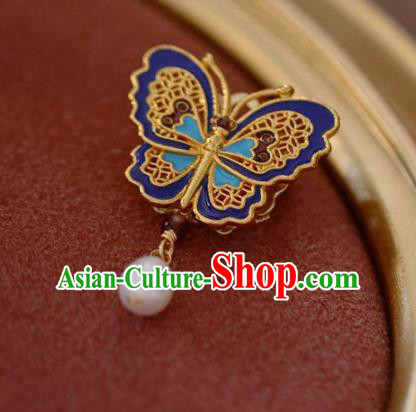 Chinese Classical Blueing Butterfly Brooch Traditional Hanfu Accessories Handmade Cheongsam Breastpin Pendant for Women