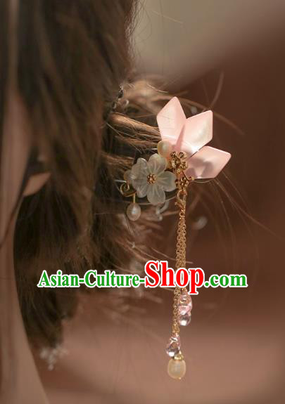 Handmade Chinese Cheongsam Shell Plum Hair Clip Traditional Hanfu Hair Accessories Ebony Purple Tassel Hairpins for Women