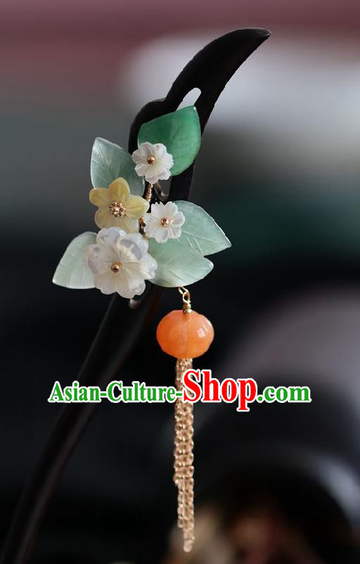 Handmade Chinese Cheongsam Shell Flower Hair Clip Traditional Hanfu Hair Accessories Ebony Hairpins for Women