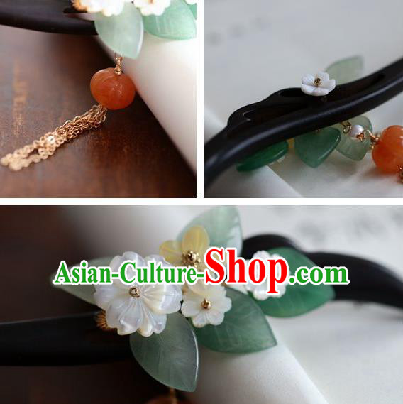 Handmade Chinese Cheongsam Shell Flower Hair Clip Traditional Hanfu Hair Accessories Ebony Hairpins for Women