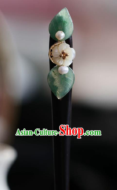 Handmade Chinese Cheongsam Aventurine Hair Clip Traditional Hanfu Hair Accessories Shell Ebony Hairpins for Women