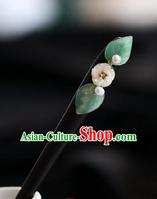 Handmade Chinese Cheongsam Aventurine Hair Clip Traditional Hanfu Hair Accessories Shell Ebony Hairpins for Women